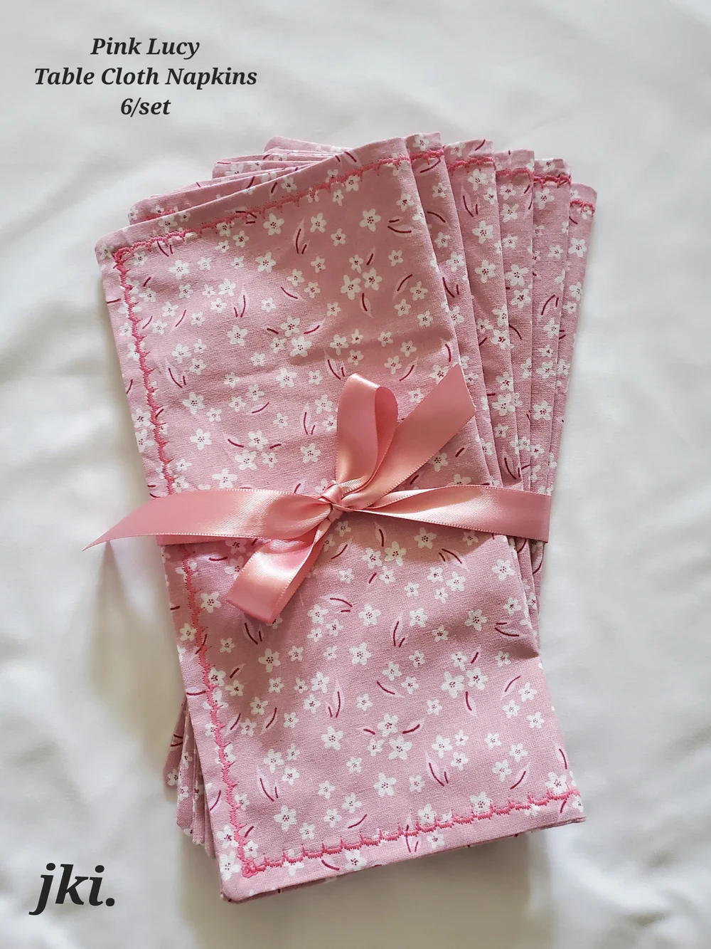 6/set Pink Lucy Table Cloth Napkins 100% Cotton Floral Design